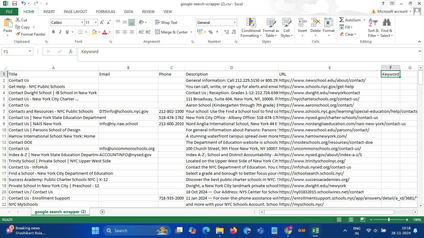 Live Website Scraper Result